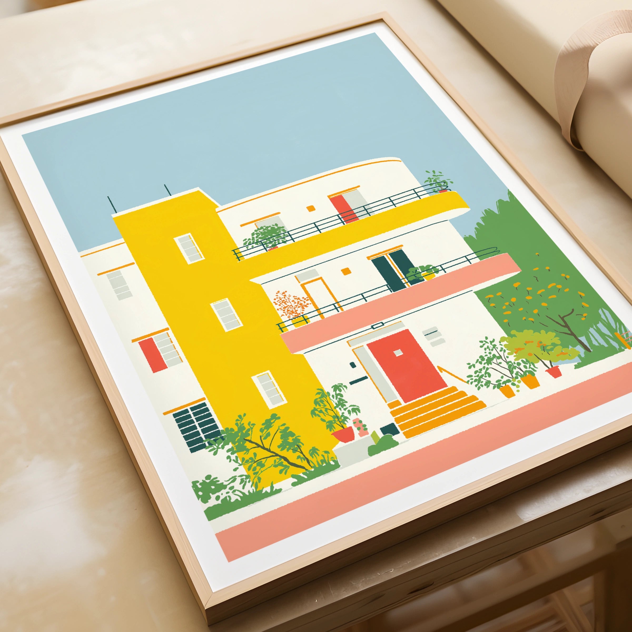 Bauhaus Architecture Print, White City Poster, Colourful Building Art - Modern Style Apartment Print.