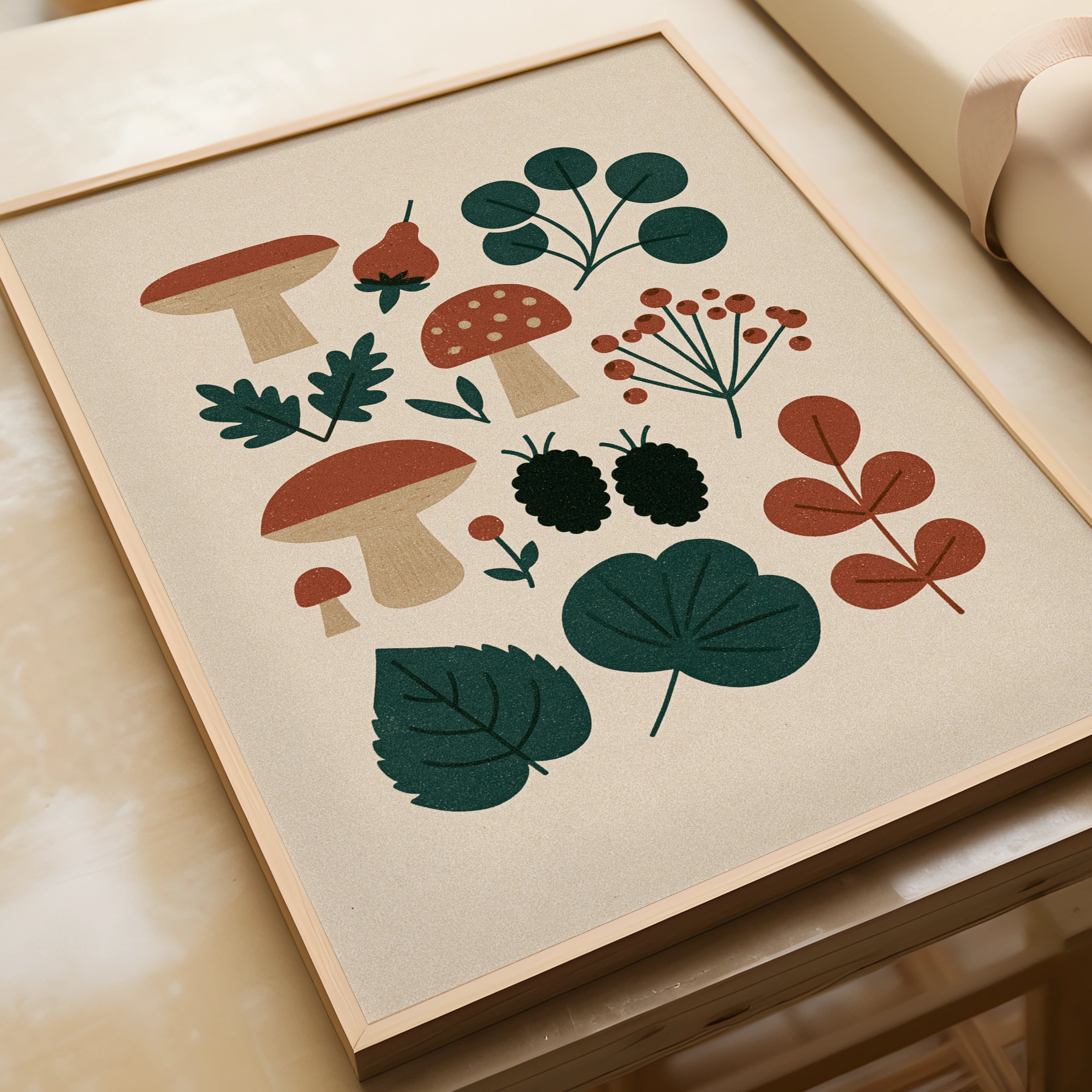 Vintage Food Poster Print | Rustic Kitchen Decor | Retro Mid Century Risograph Art Print - Fungi Mushroom Collection Wall Decor