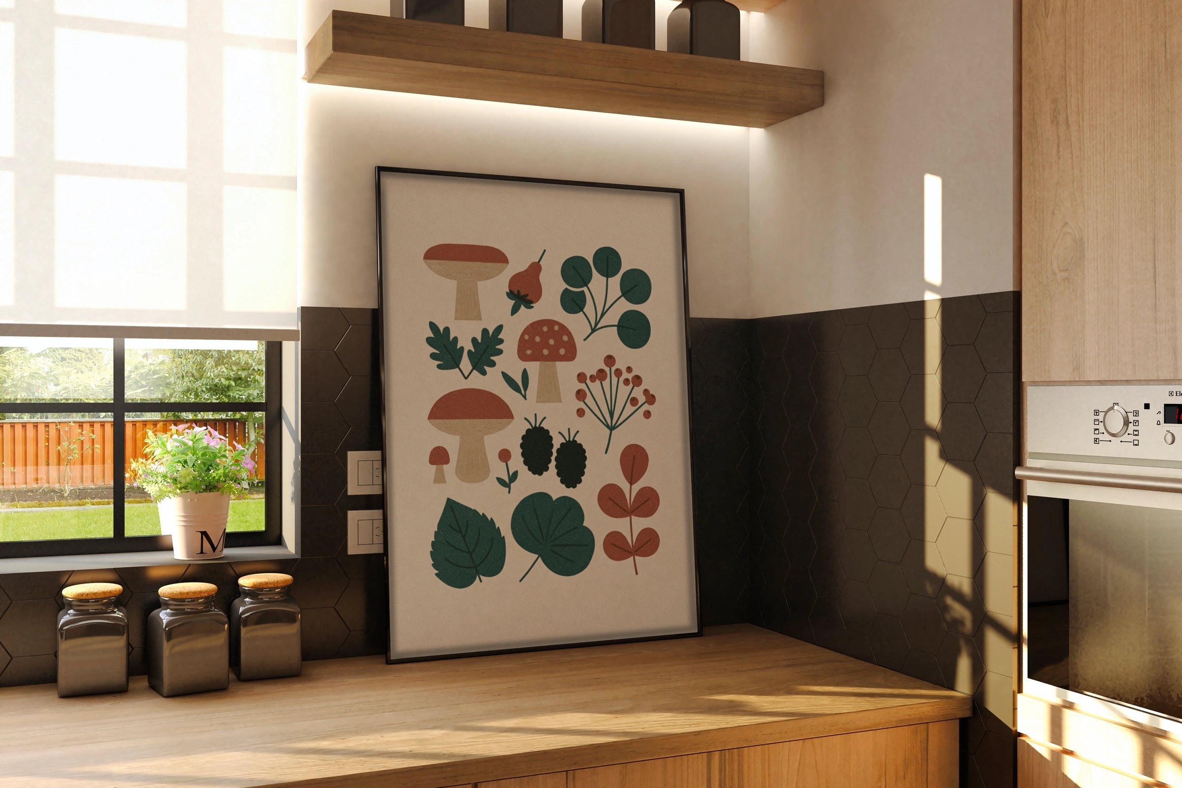 Vintage Food Poster Print | Rustic Kitchen Decor | Retro Mid Century Risograph Art Print - Fungi Mushroom Collection Wall Decor