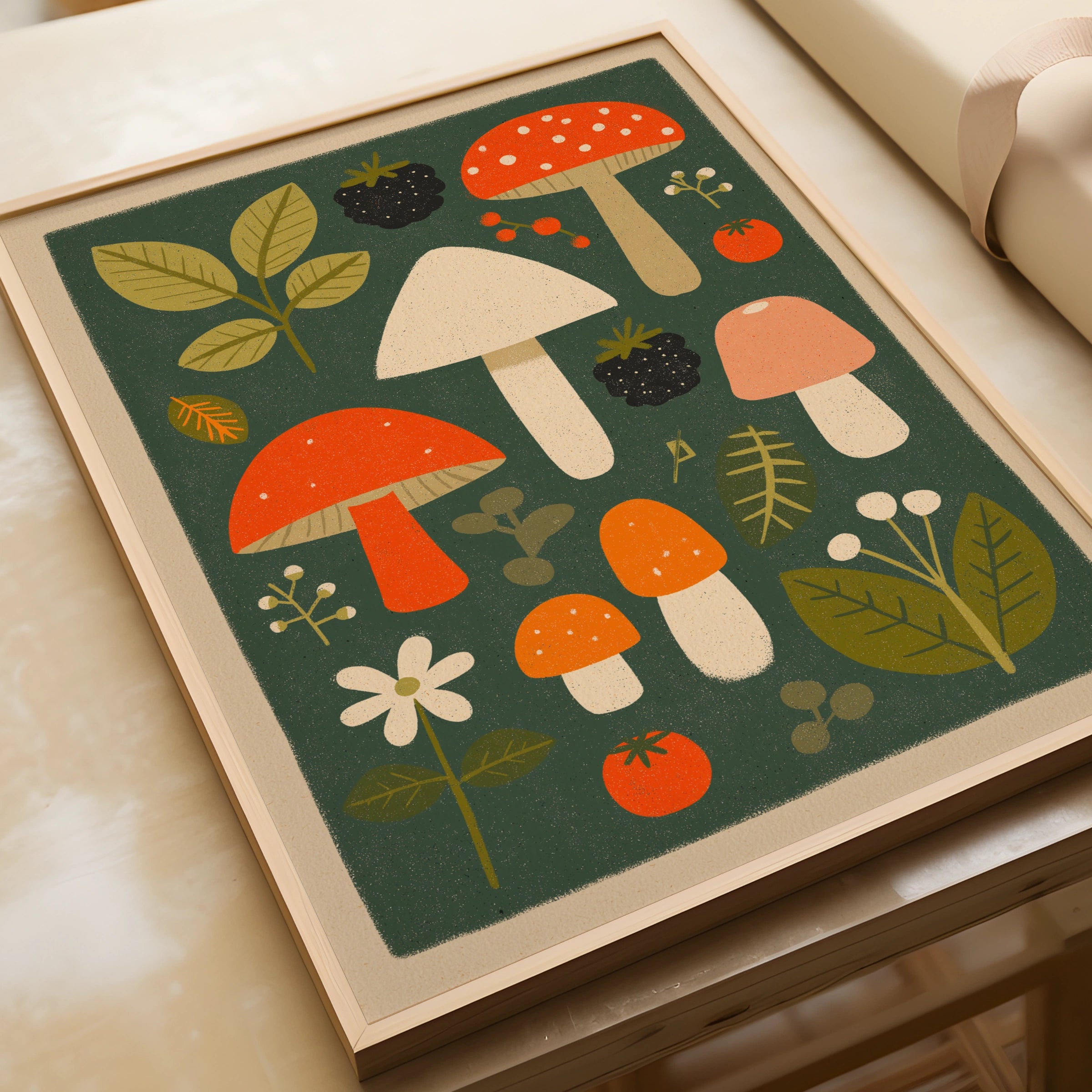 Retro Mushroom Print - Vintage Food Poster Print | Rustic Kitchen Decor | Retro Mid Century Risograph Mushroom Art