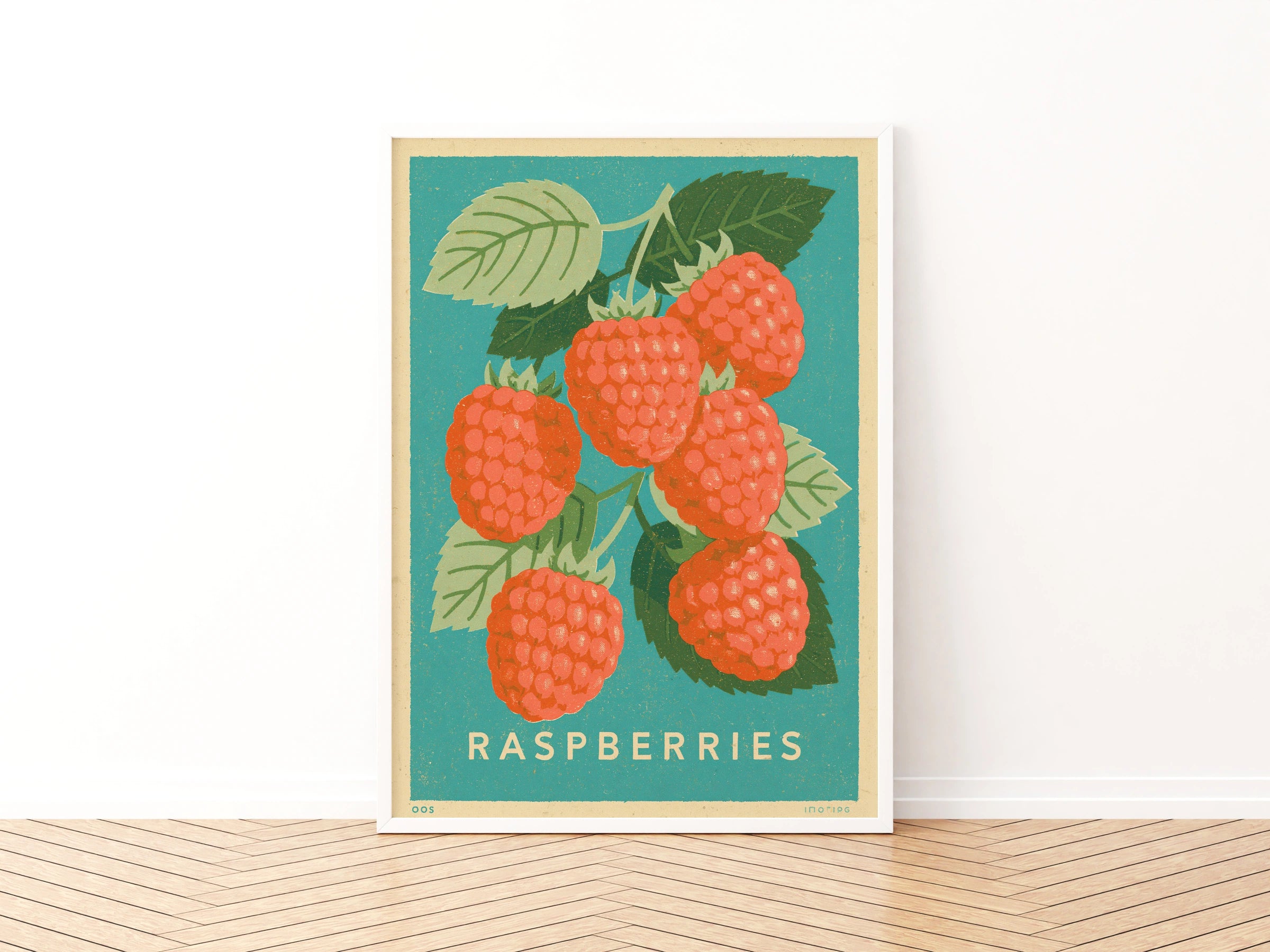 Raspberry Vintage Food Poster Print | Rustic Kitchen Decor | Retro Mid Century Risograph Art