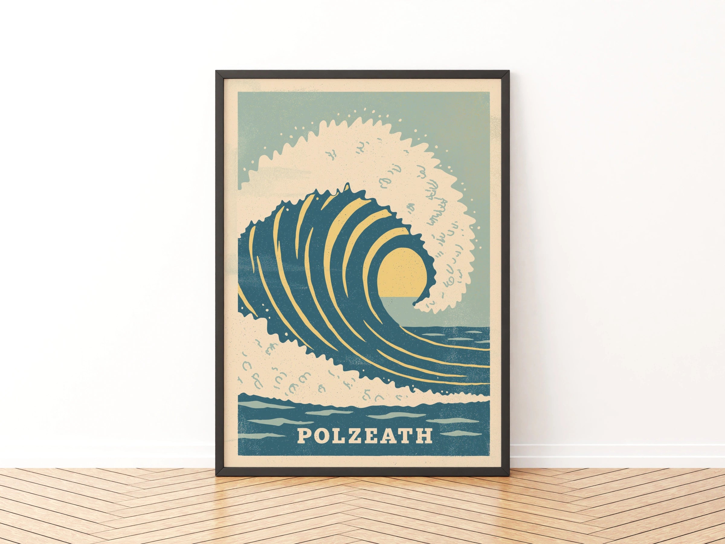Polzeath Wave Art Print, Retro Cornish Coastal Decor, Vintage Beach Poster, Ocean Wall Art, Summer Vibes