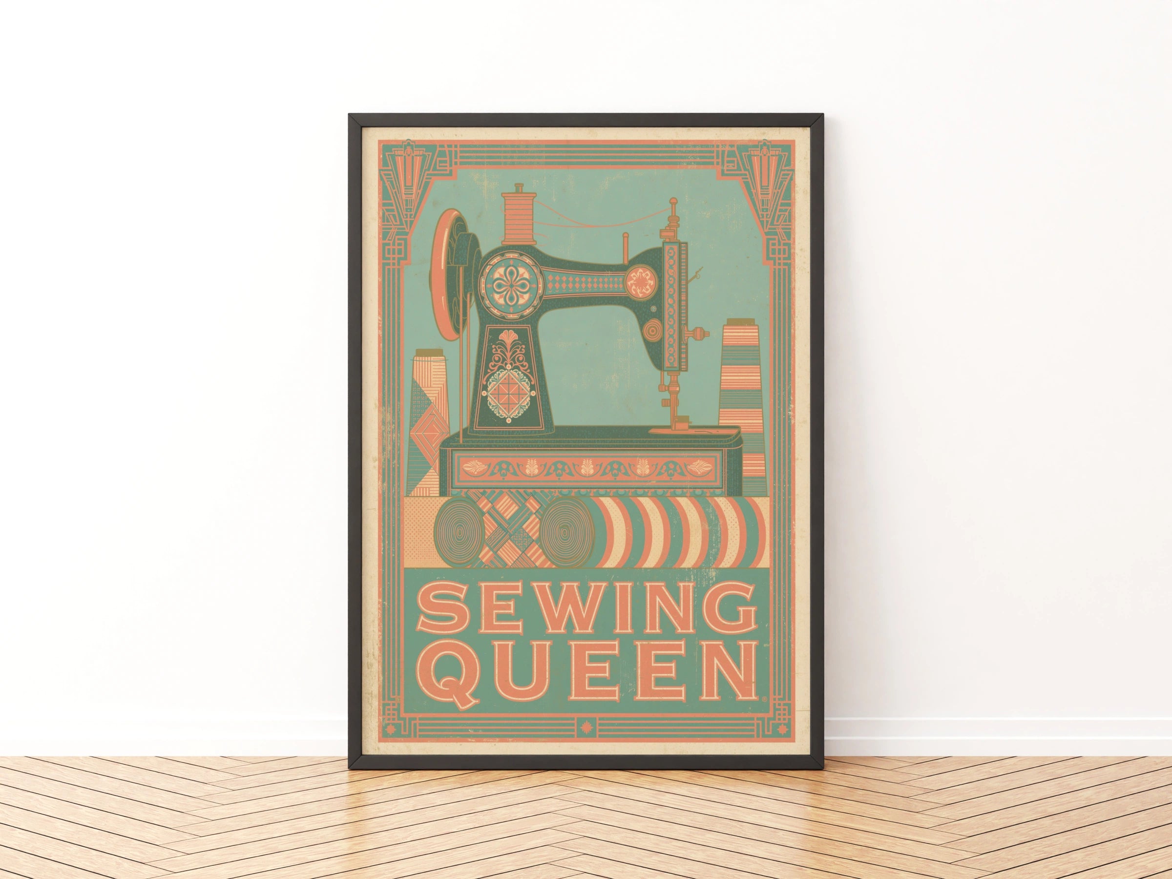Sewing Queen Retro Sewing Print, Craft Room Wall Art, Vintage Sewing Machine Poster