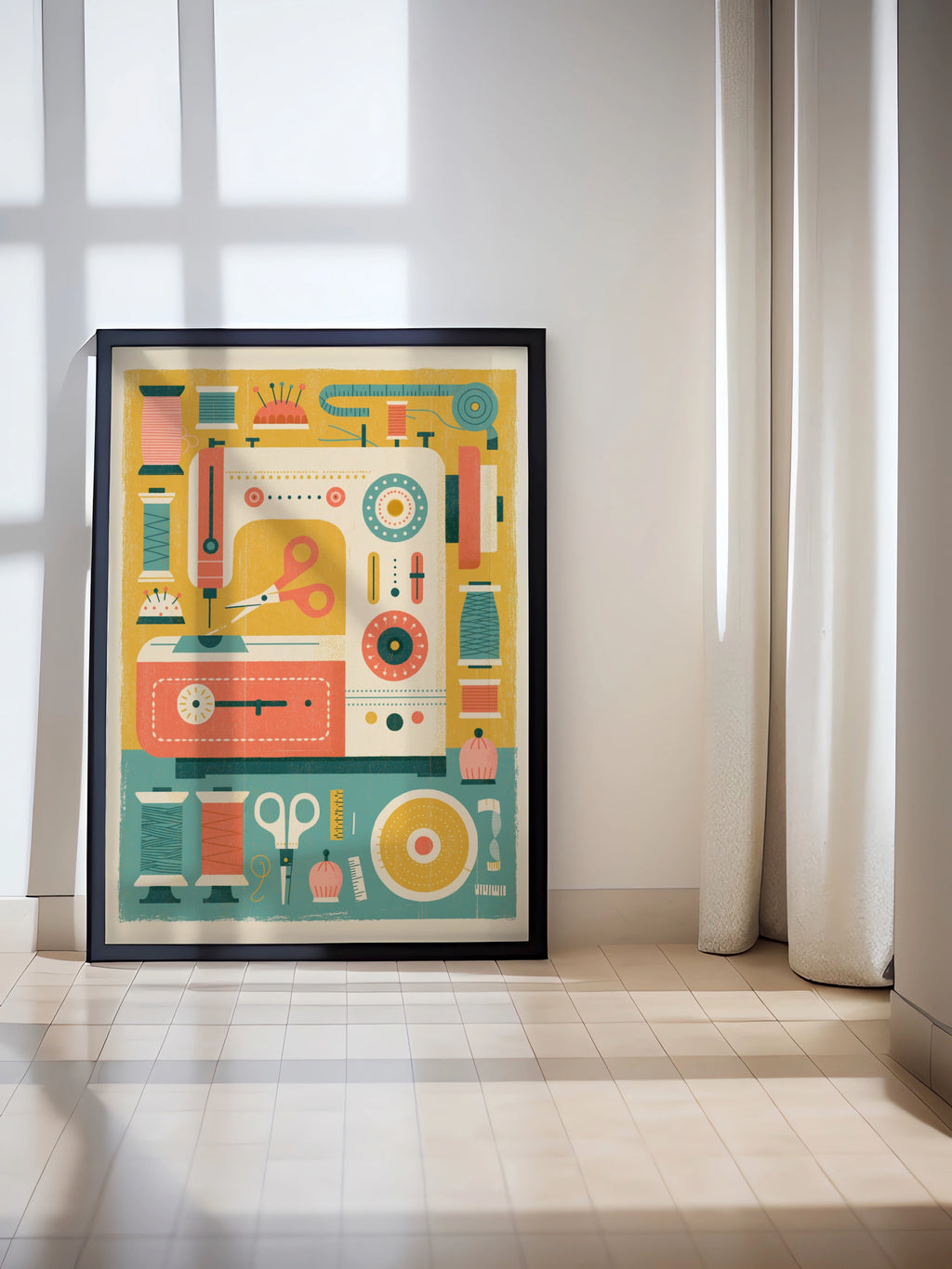 Retro Sewing Machine Print, Craft Room Wall Art, Sewing Gift Poster, Vintage Sewing Print