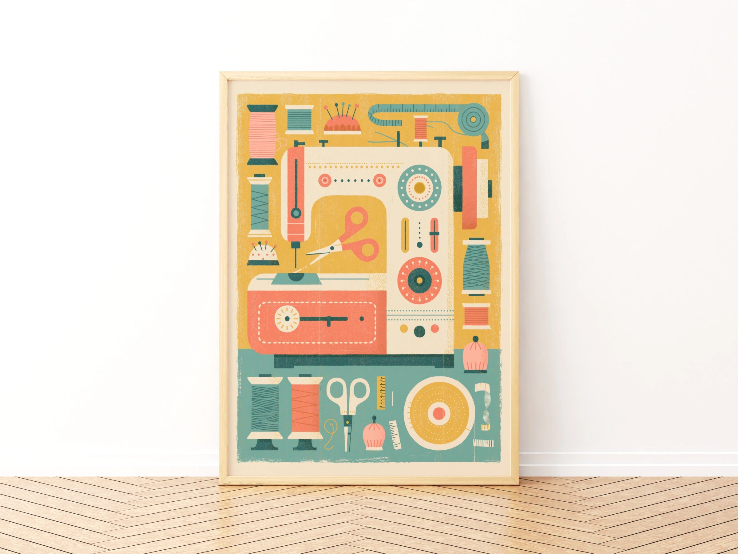 Retro Sewing Machine Print, Craft Room Wall Art, Sewing Gift Poster, Vintage Sewing Print