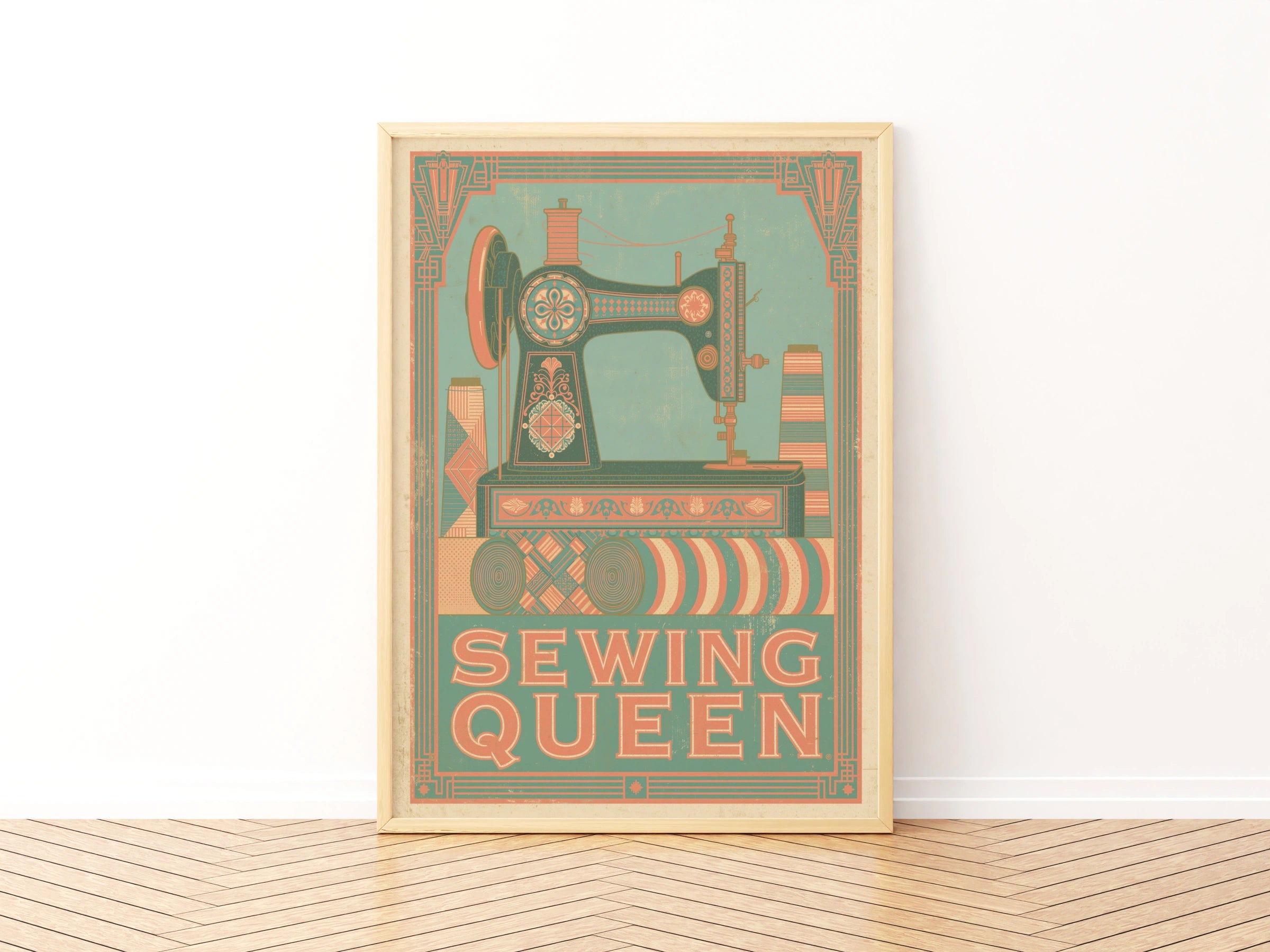 Sewing Queen Retro Sewing Print, Craft Room Wall Art, Vintage Sewing Machine Poster