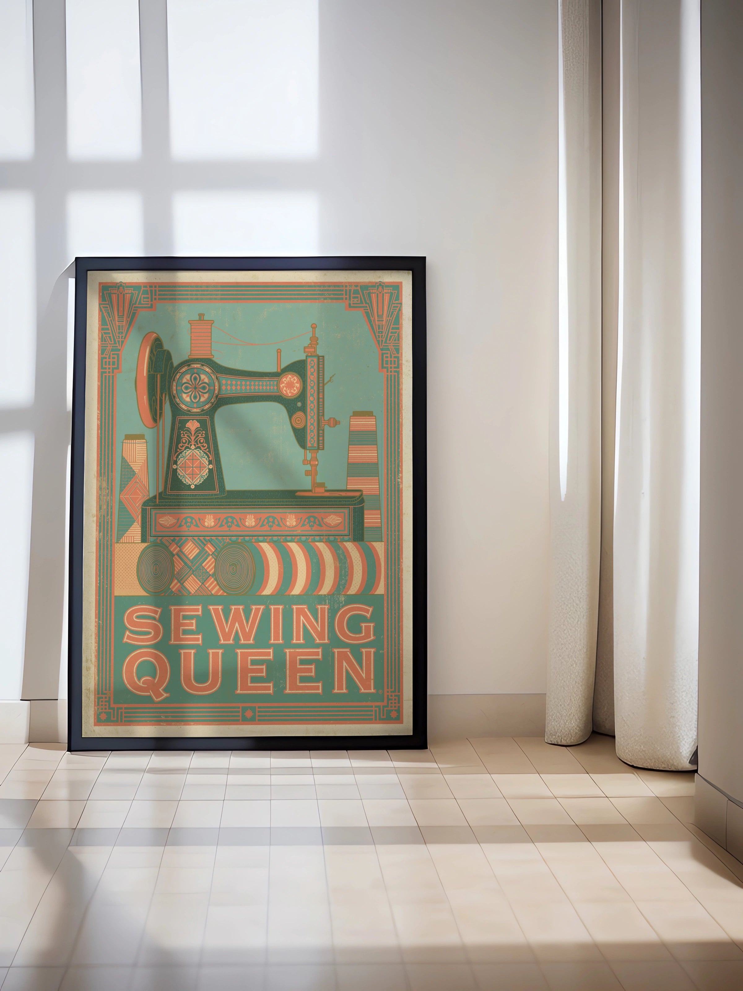 Sewing Queen Retro Sewing Print, Craft Room Wall Art, Vintage Sewing Machine Poster