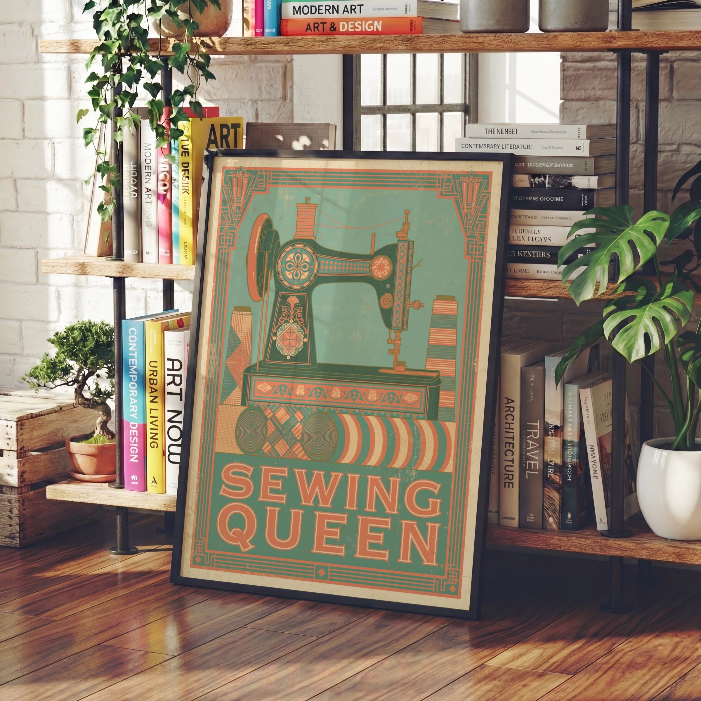 Sewing Queen Retro Sewing Print, Craft Room Wall Art, Vintage Sewing Machine Poster