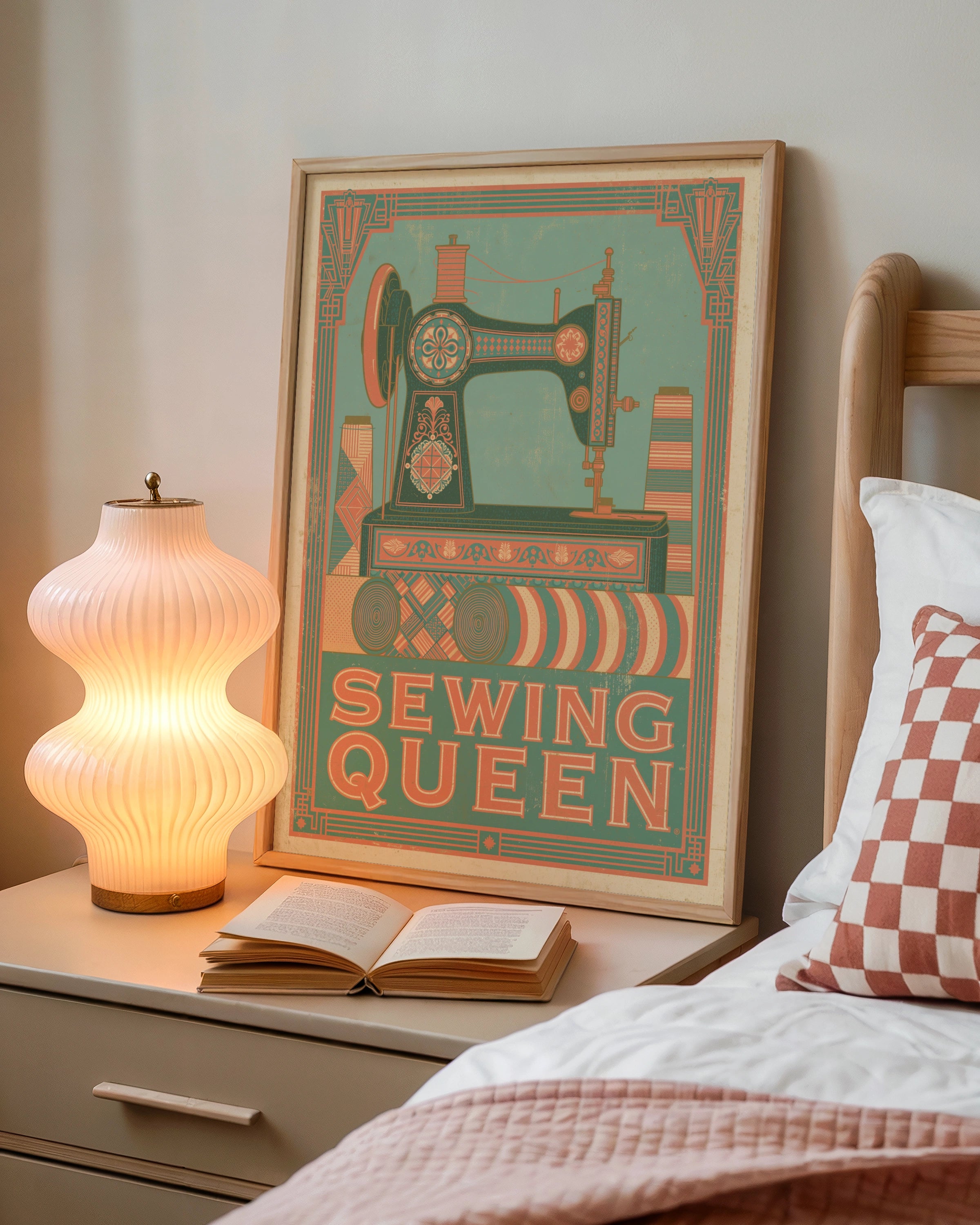Sewing Queen Retro Sewing Print, Craft Room Wall Art, Vintage Sewing Machine Poster