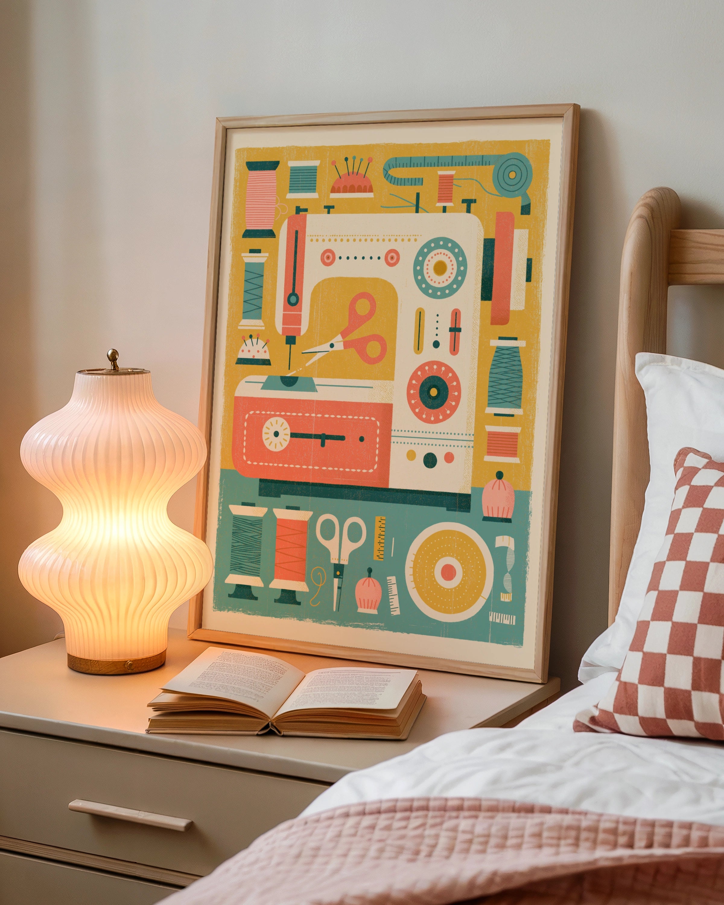 Retro Sewing Machine Print, Craft Room Wall Art, Sewing Gift Poster, Vintage Sewing Print