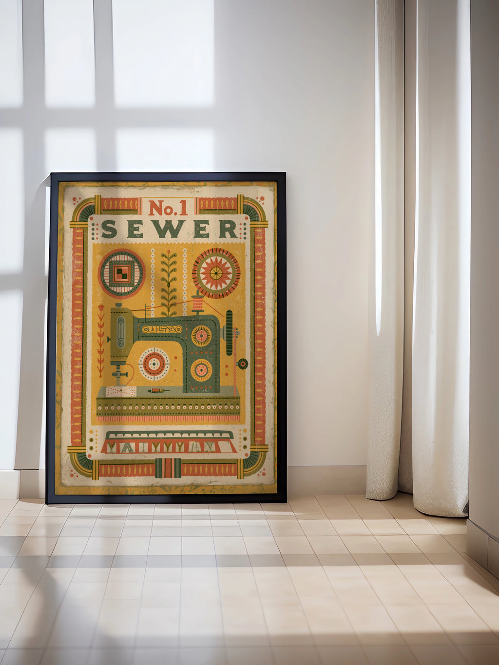 No.1 Sewer Retro Sewing Print, Craft Room Wall Art, Vintage Sewing Machine Poster