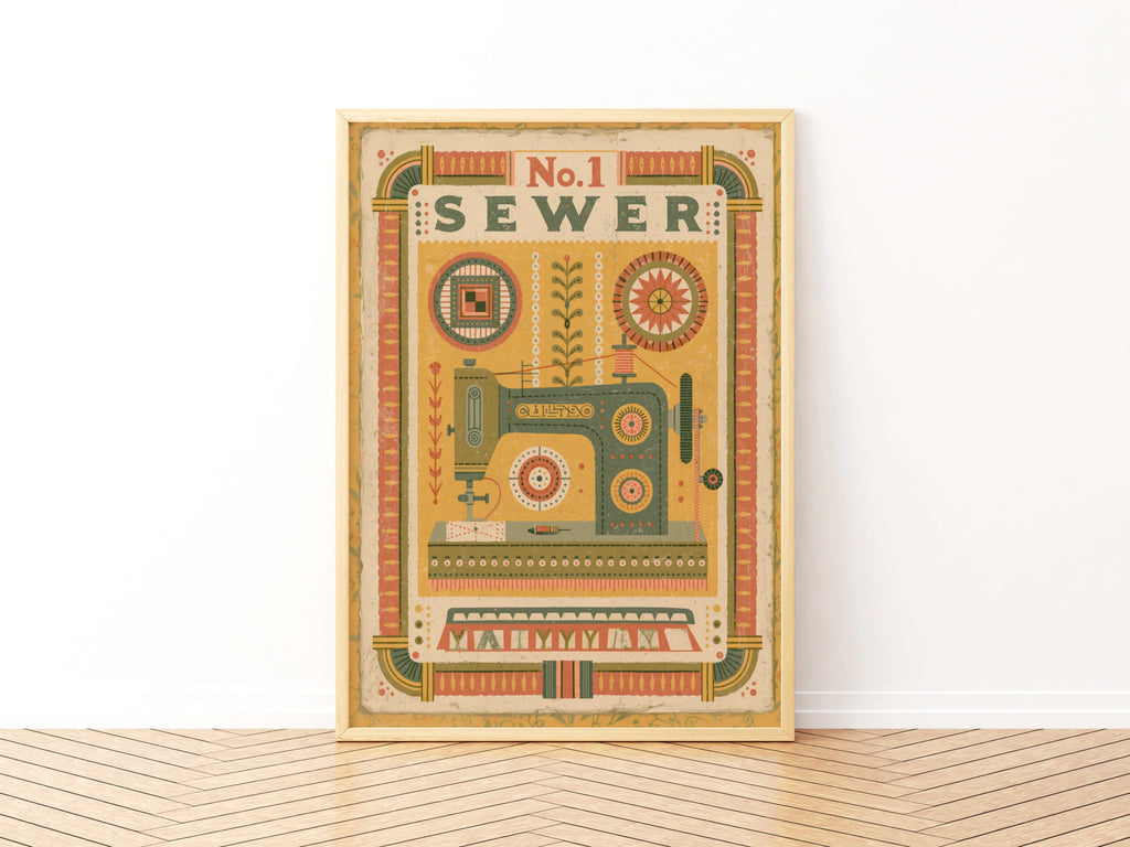 No.1 Sewer Retro Sewing Print, Craft Room Wall Art, Vintage Sewing Machine Poster