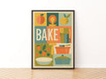 Vintage Food Poster Print, Bake Kitchen Wall Art, Rustic Retro Mid Century Risograph Decor