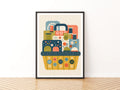 Retro Sewing Basket Print, Craft Room Wall Art, Thread Buttons Pincushion Poster