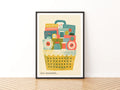 Retro Sewing Basket Print, Craft Room Wall Art, Buttons Thread Poster, Sewing Gift