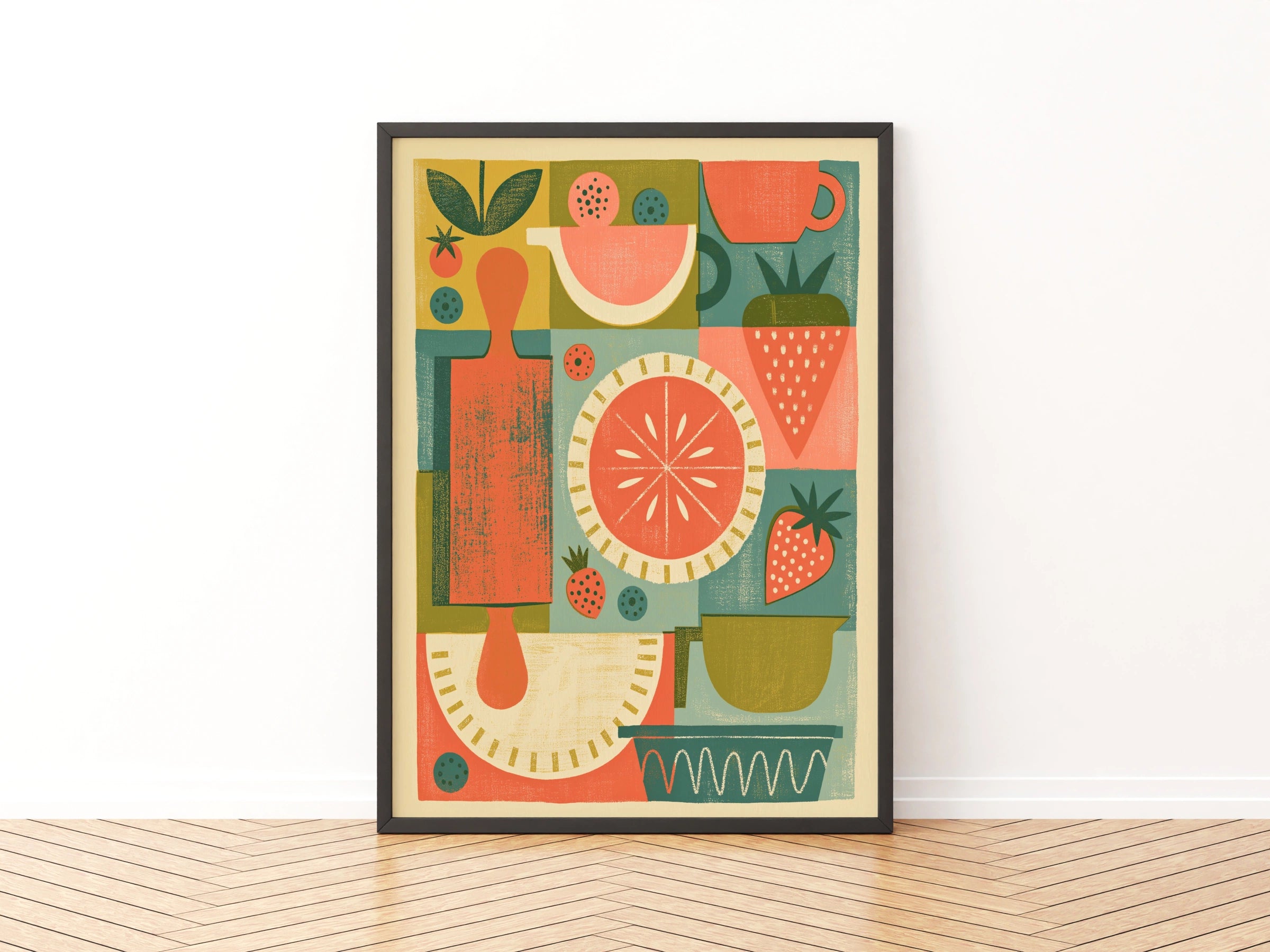 Vintage Food Poster Print | Rustic Kitchen Decor | Retro Mid Century Risograph Baking Art