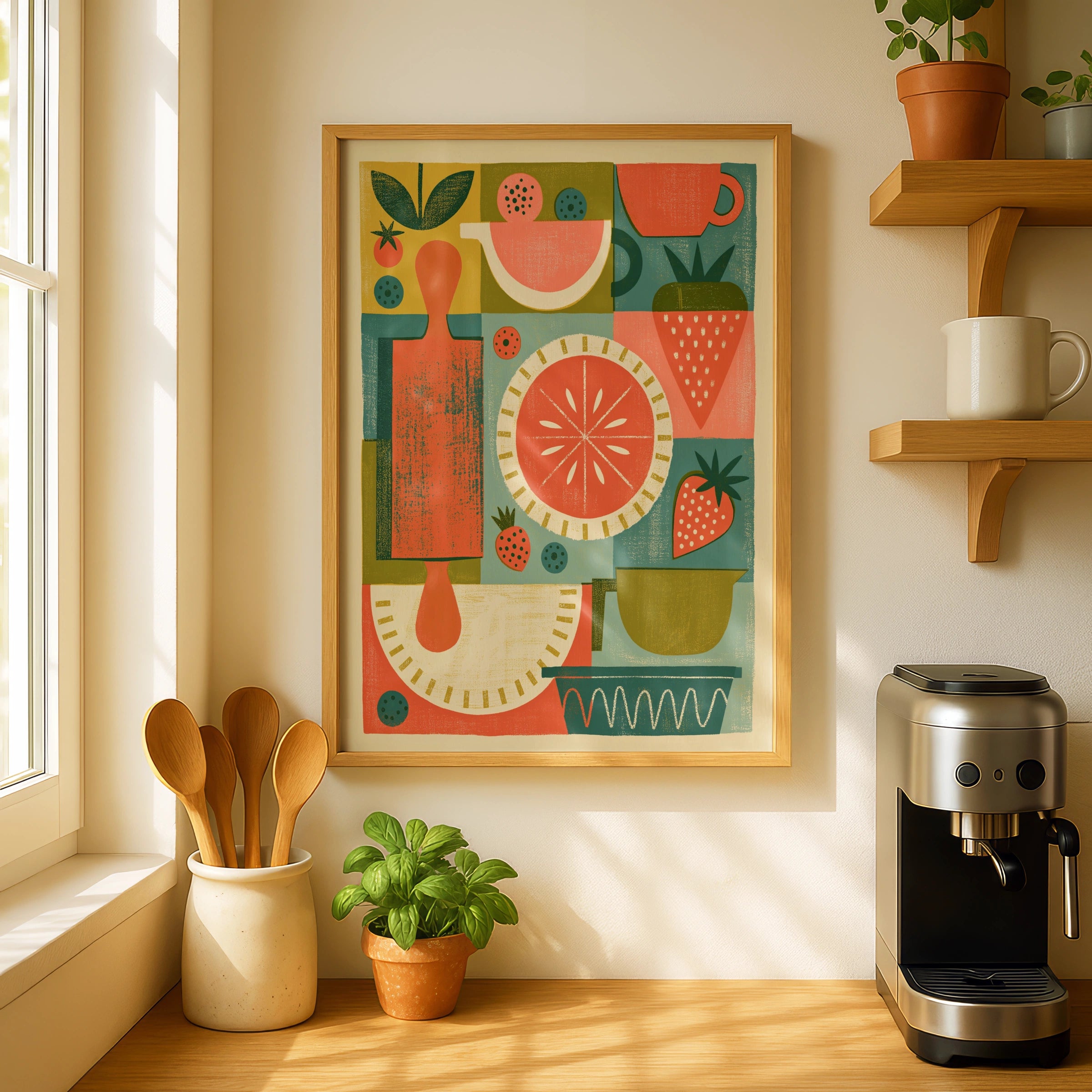 Vintage Food Poster Print | Rustic Kitchen Decor | Retro Mid Century Risograph Baking Art