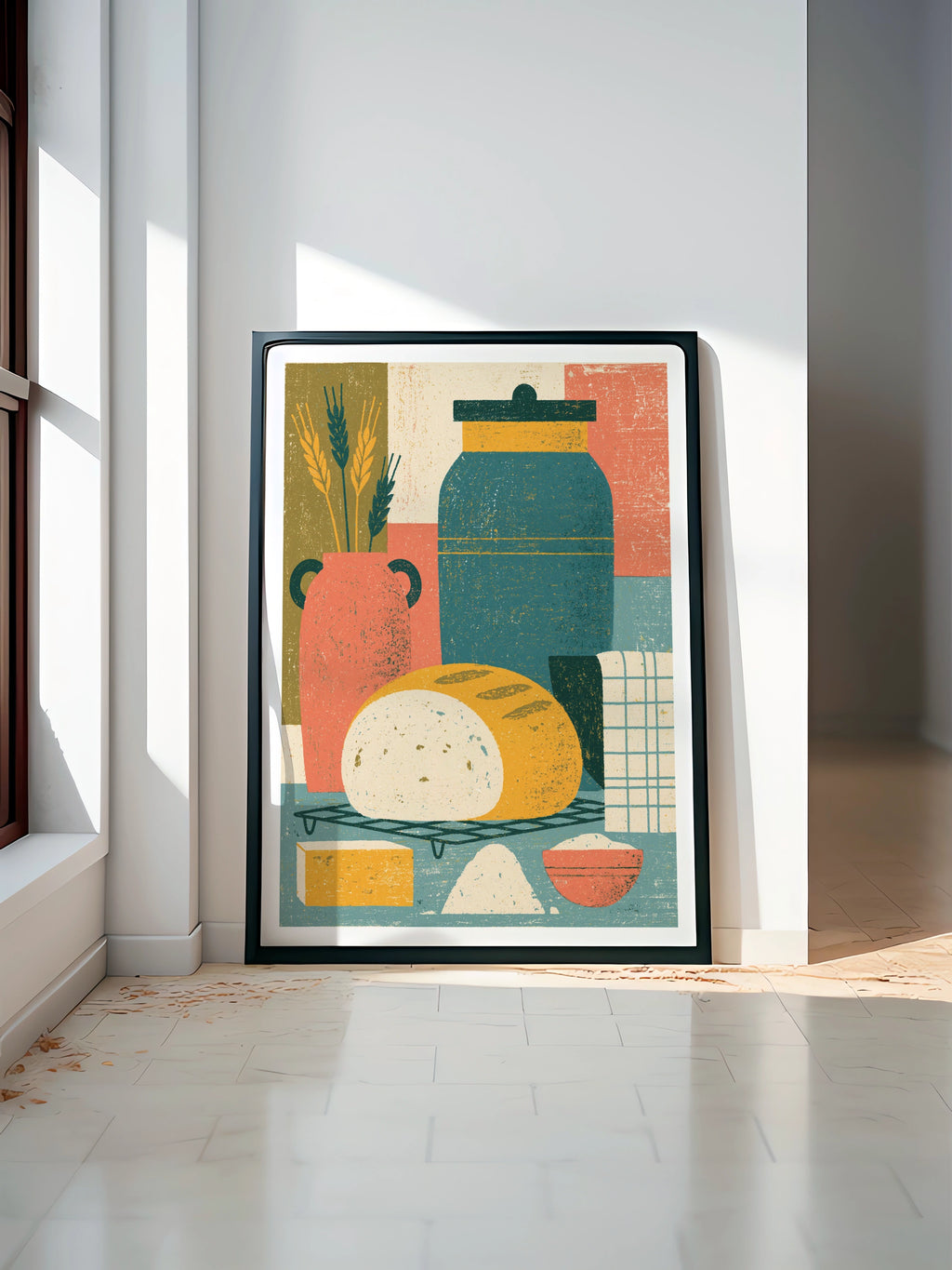 Vintage Food Poster Print, Rustic Kitchen Decor, Retro Mid Century Risograph Bread Art