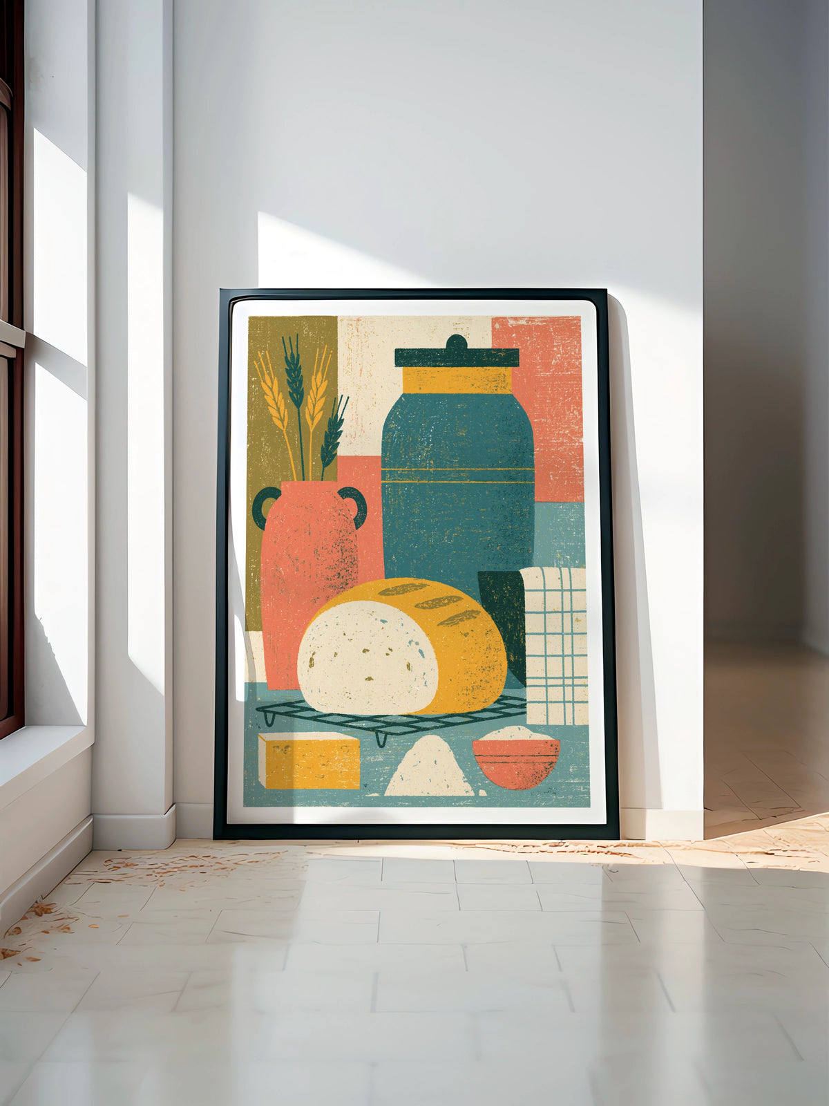 Vintage Food Poster Print, Rustic Kitchen Decor, Retro Mid Century Risograph Bread Art