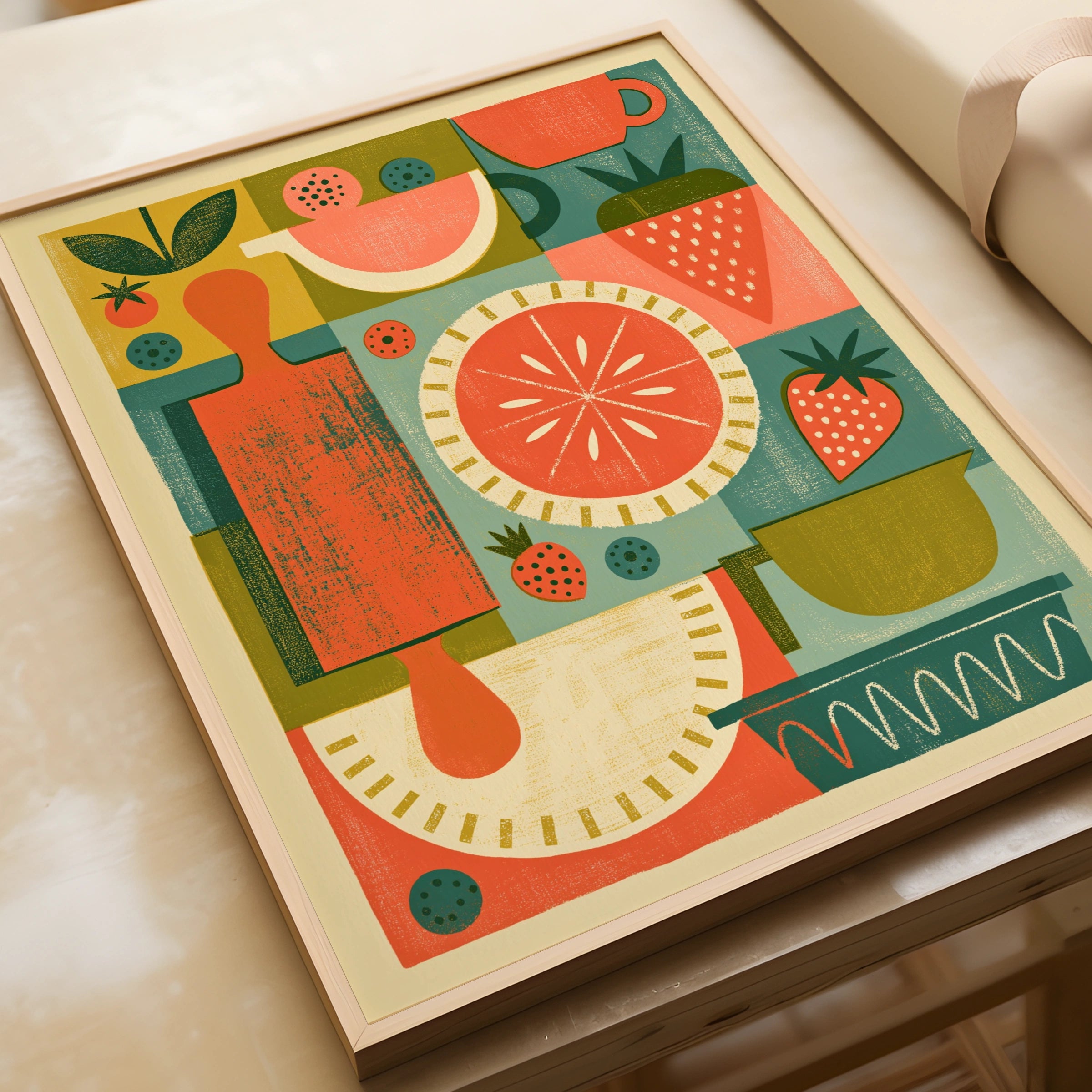 Vintage Food Poster Print | Rustic Kitchen Decor | Retro Mid Century Risograph Baking Art