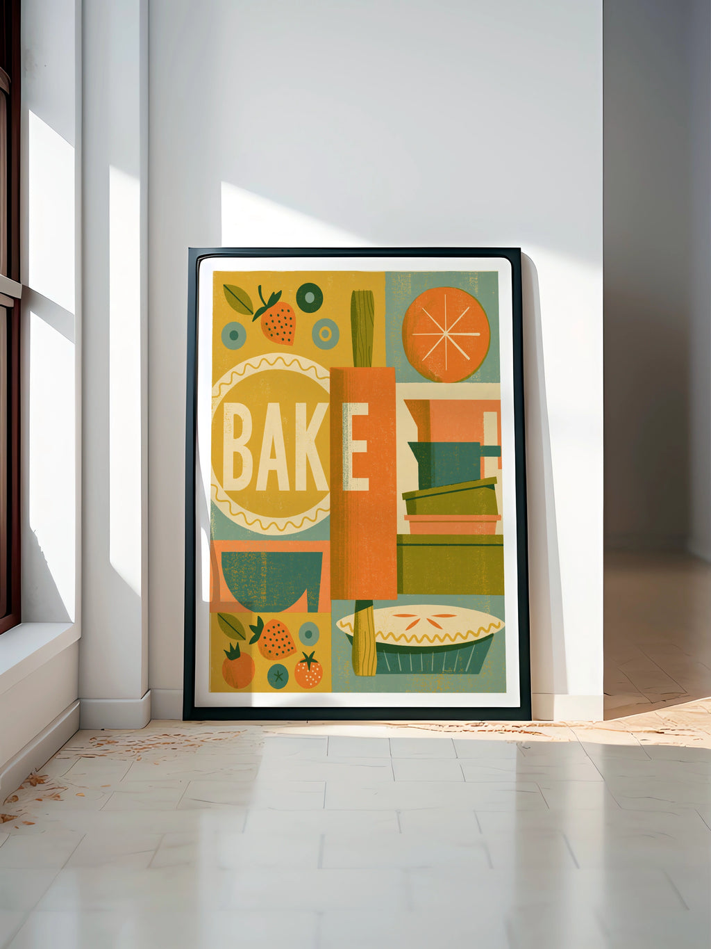 Vintage Food Poster Print, Bake Kitchen Wall Art, Rustic Retro Mid Century Risograph Baking Decor