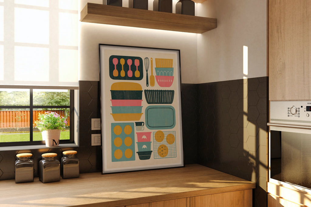 Vintage Food Poster Print, Baking Kitchen Wall Art, Retro Mid Century Risograph, Rustic Kitchen, Kitsh Kitchen Gallery print