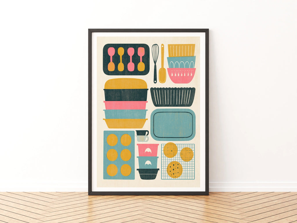 Vintage Food Poster Print, Baking Kitchen Wall Art, Retro Mid Century Risograph, Rustic Kitchen, Kitsh Kitchen Gallery print
