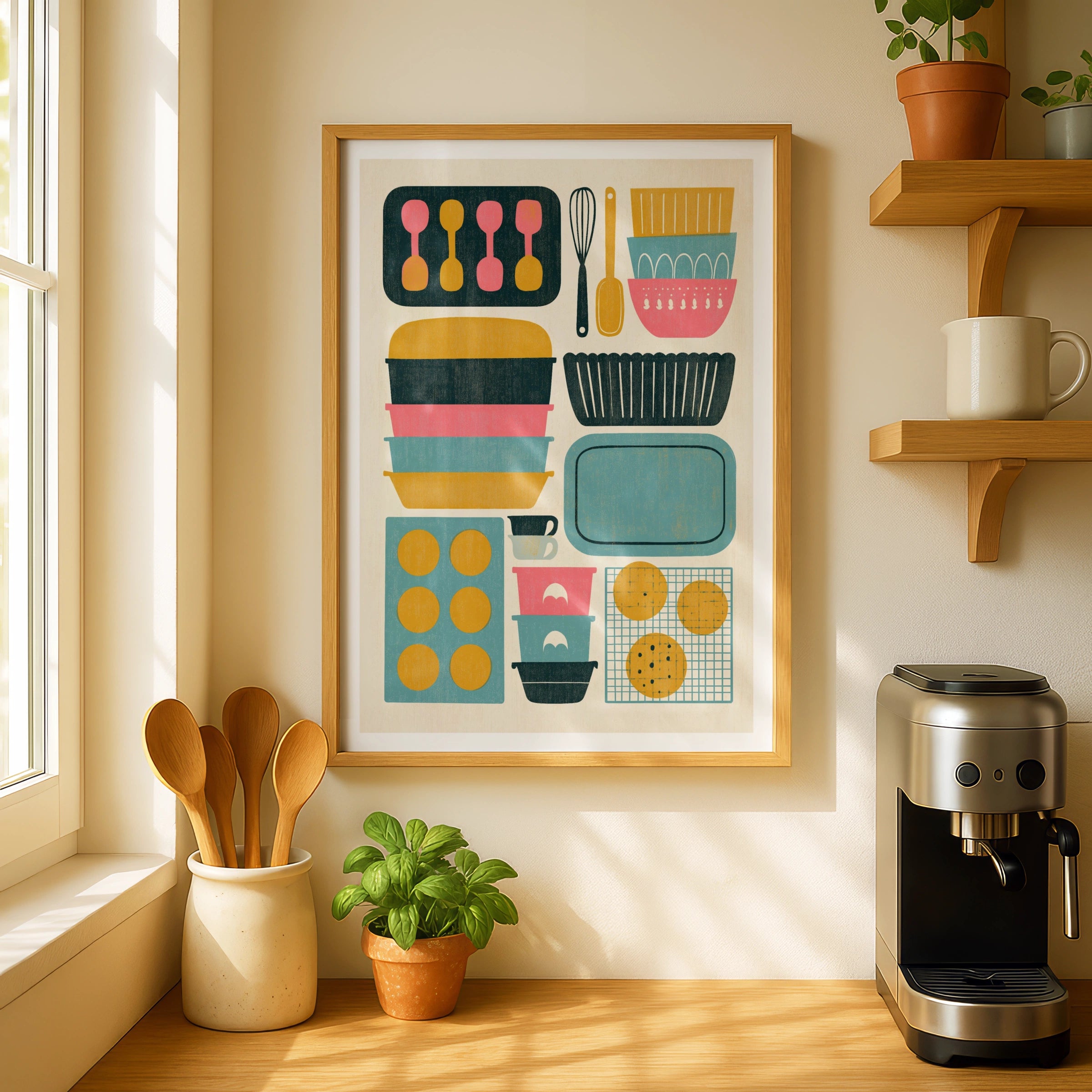 Vintage Food Poster Print, Baking Kitchen Wall Art, Retro Mid Century Risograph, Rustic Kitchen, Kitsh Kitchen Gallery print