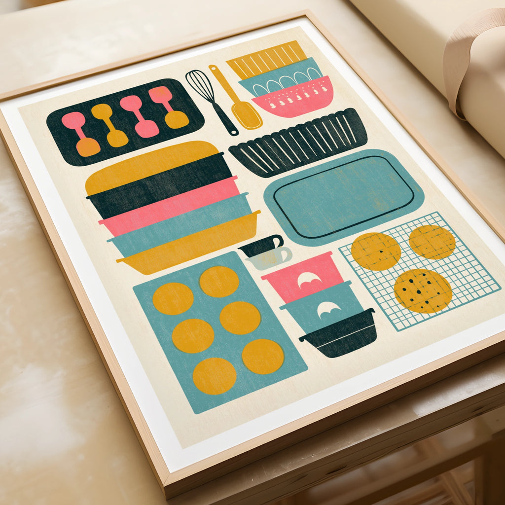 Vintage Food Poster Print, Baking Kitchen Wall Art, Retro Mid Century Risograph, Rustic Kitchen, Kitsh Kitchen Gallery print