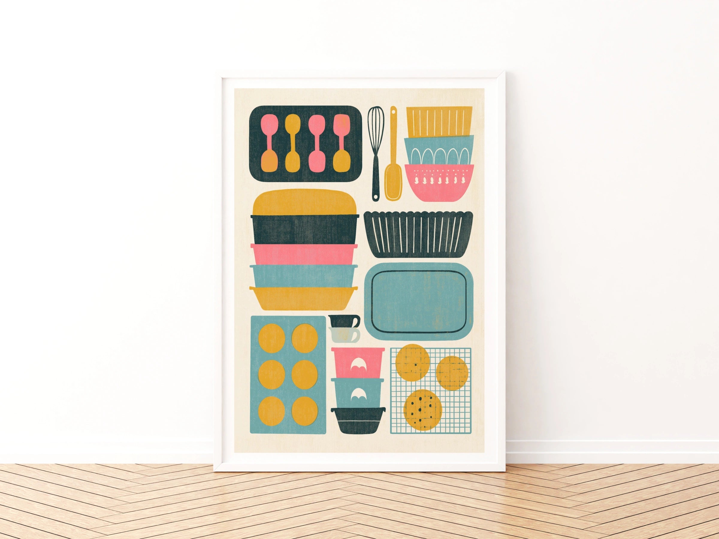 Vintage Food Poster Print, Baking Kitchen Wall Art, Retro Mid Century Risograph, Rustic Kitchen, Kitsh Kitchen Gallery print