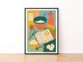 Vintage Food Poster Print, Baking Recipe Art, Rustic Kitchen Decor, Retro Mid Century Risograph