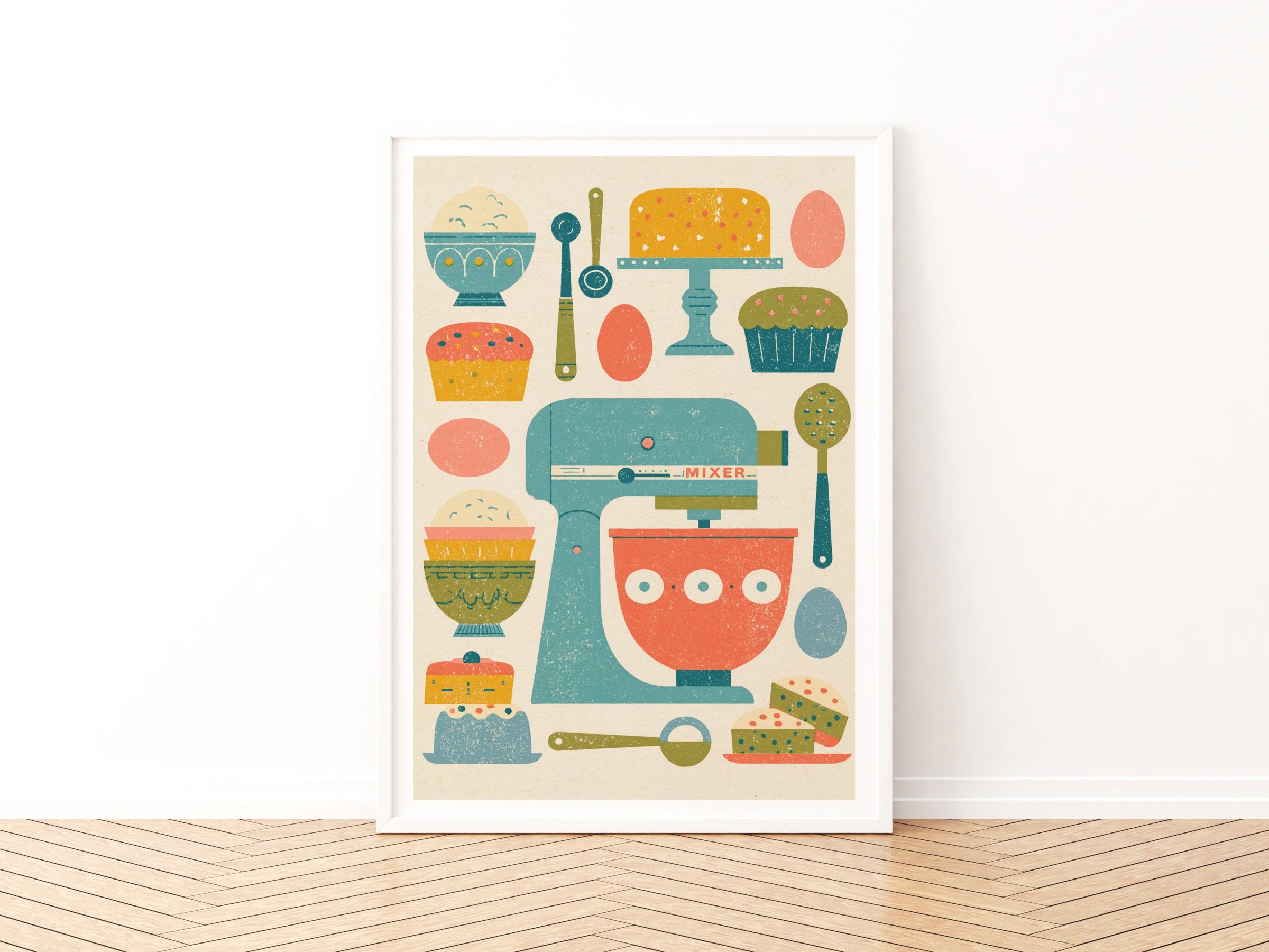 Vintage Food Poster Print, Retro Baking Art, Rustic Kitchen Decor, Mid Century Risograph Wall Art