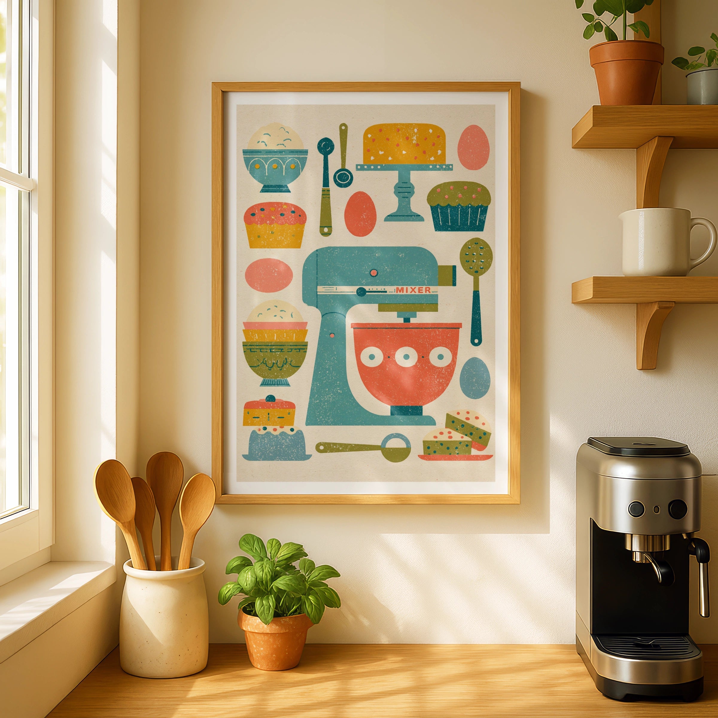 Vintage Food Poster Print, Retro Baking Art, Rustic Kitchen Decor, Mid Century Risograph Wall Art