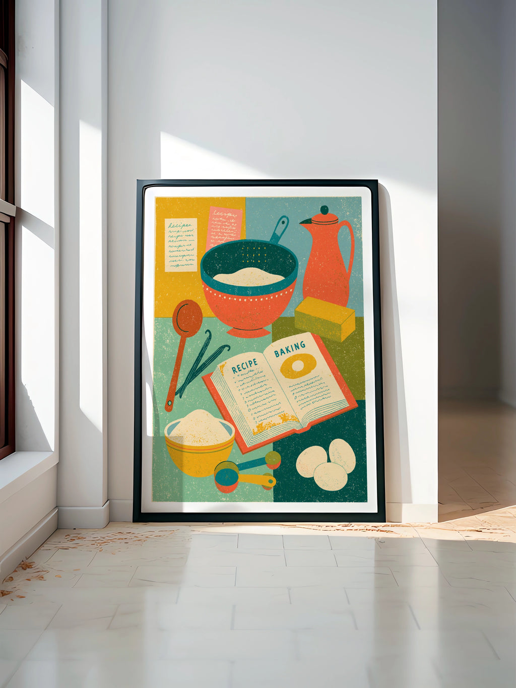Vintage Food Poster Print, Baking Recipe Art, Rustic Kitchen Decor, Retro Mid Century Risograph