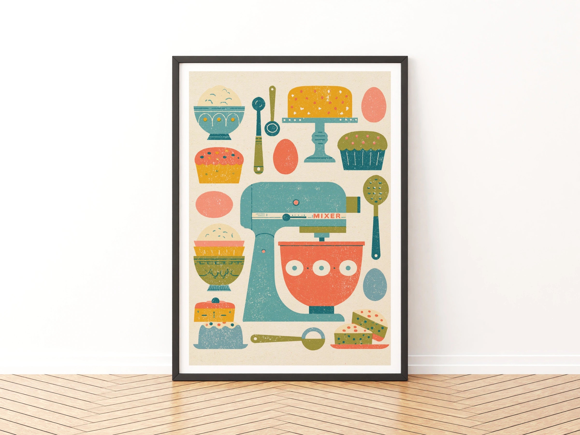 Vintage Food Poster Print, Retro Baking Art, Rustic Kitchen Decor, Mid Century Risograph Wall Art
