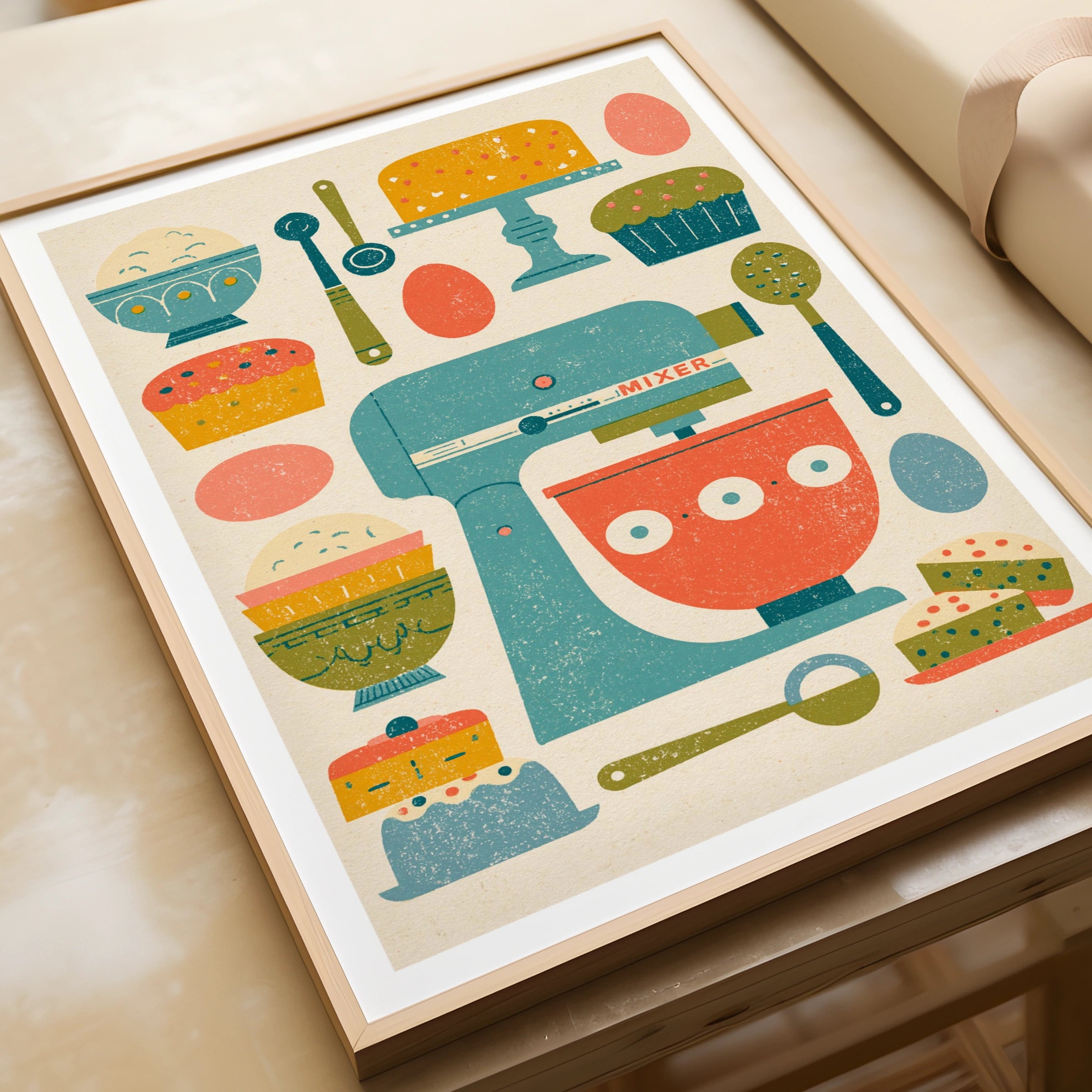 Vintage Food Poster Print, Retro Baking Art, Rustic Kitchen Decor, Mid Century Risograph Wall Art