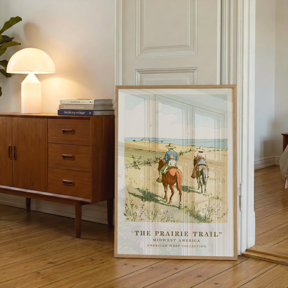 Vintage Prairie Trail Print, Midwest America Wall Art, Western Landscape Poster, Horseback Riders