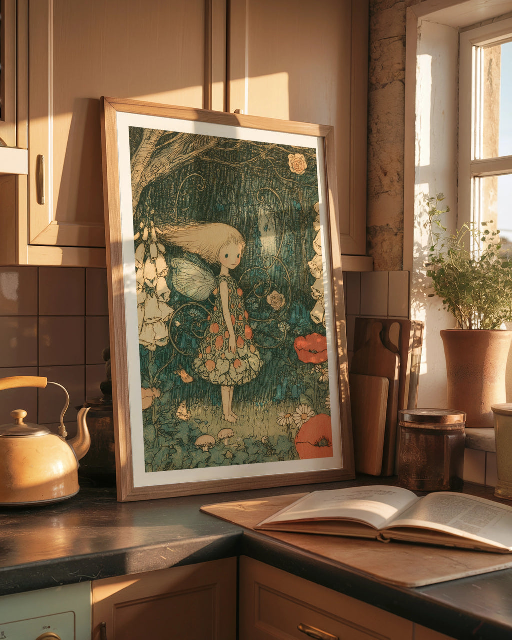 Victorian Fairy Garden Classic Inspired Print, Vintage Folk Art Poster, Woodland Fairy Wall Art