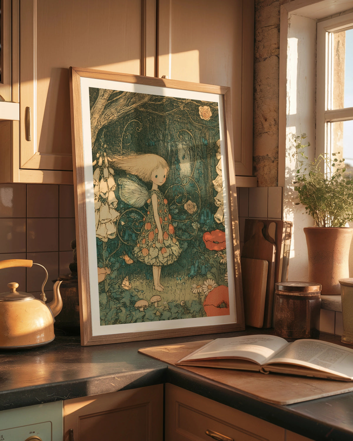 Victorian Fairy Garden Classic Inspired Print, Vintage Folk Art Poster, Woodland Fairy Wall Art