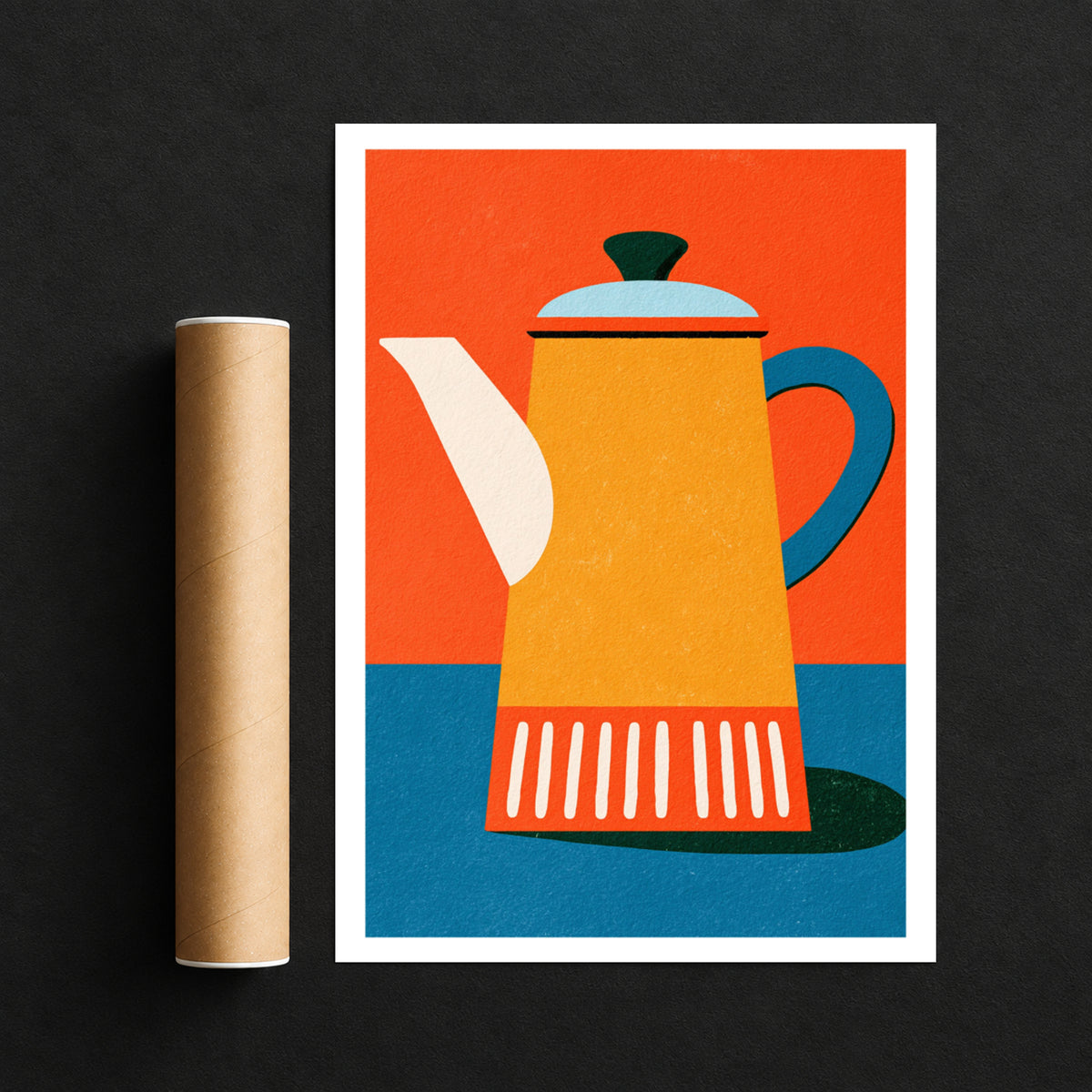 Vintage Food Poster Print, Retro Mid Century Risograph Coffee Pot, Rustic Kitchen Decor Art