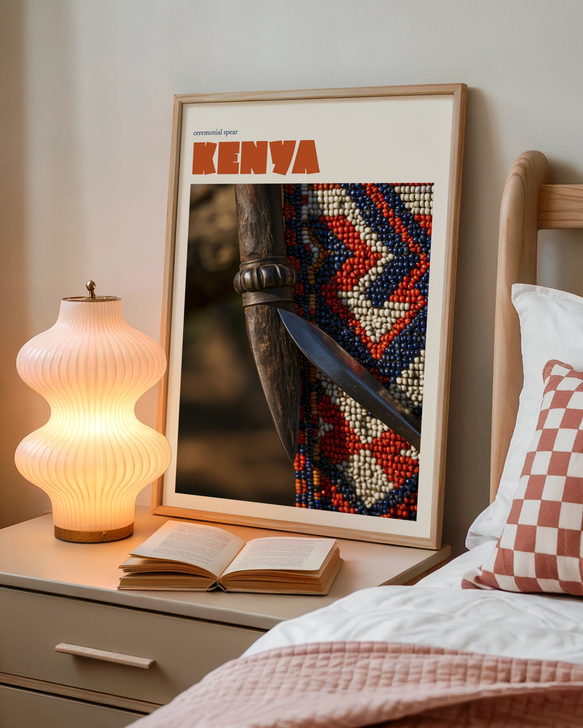 Kenya Travel Print, Contemporary African Wall Art, Maasai Ceremonial Spear, Beadwork Decor