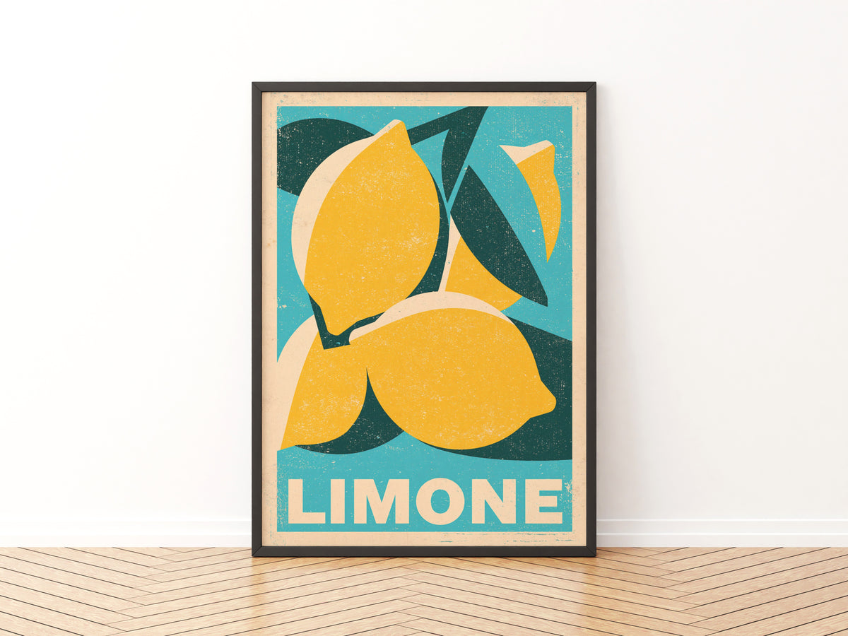 Vintage Food Poster Print | Rustic Kitchen Decor, Limone Lemon Art, Retro Citrus Wall Art