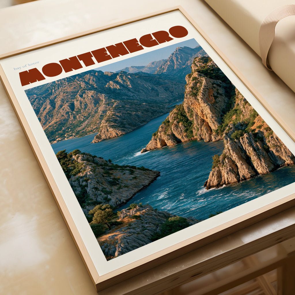 Montenegro Contemporary Travel Poster, Bay of Kotor Wall Art, Adriatic Balkans Print