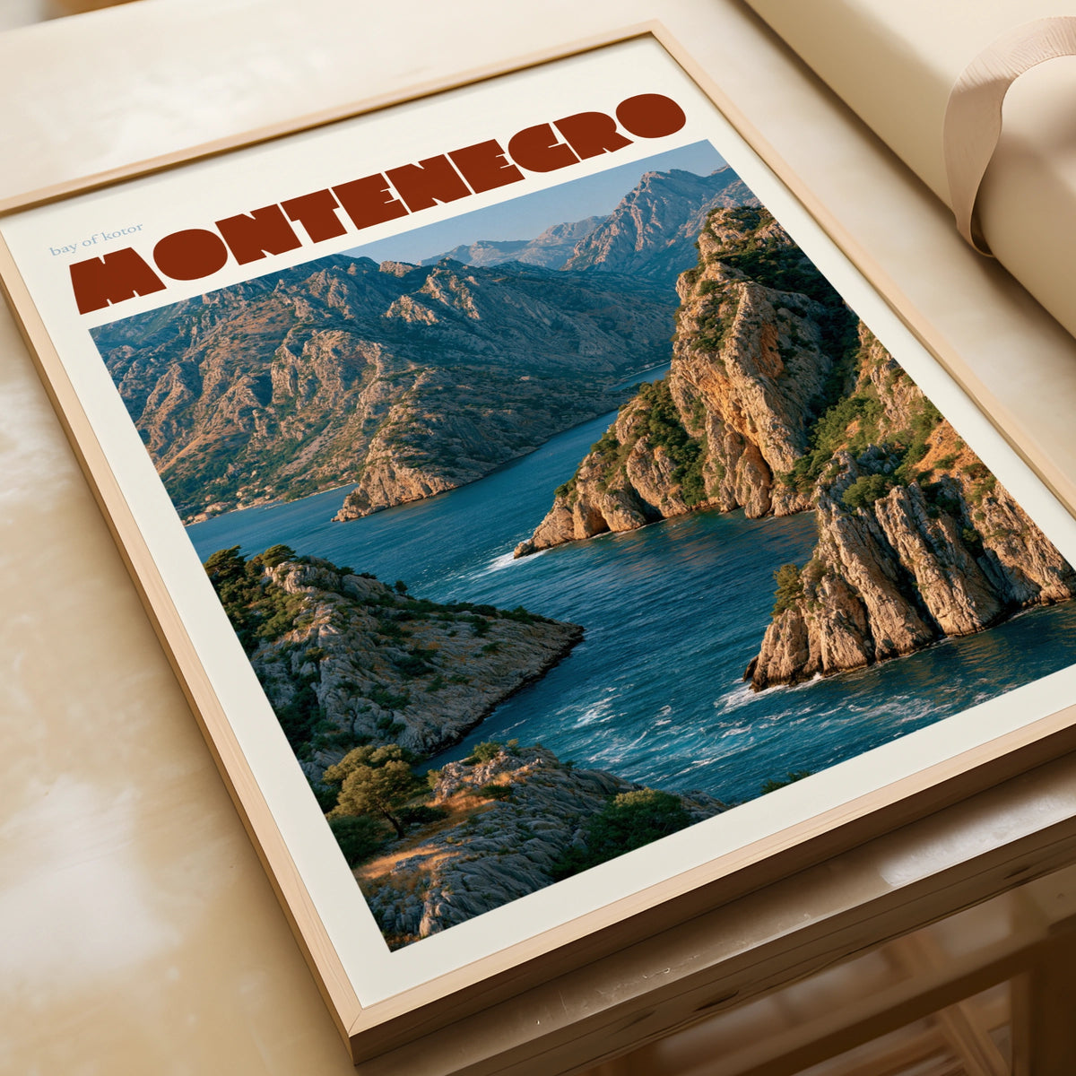 Montenegro Contemporary Travel Poster, Bay of Kotor Wall Art, Adriatic Balkans Print
