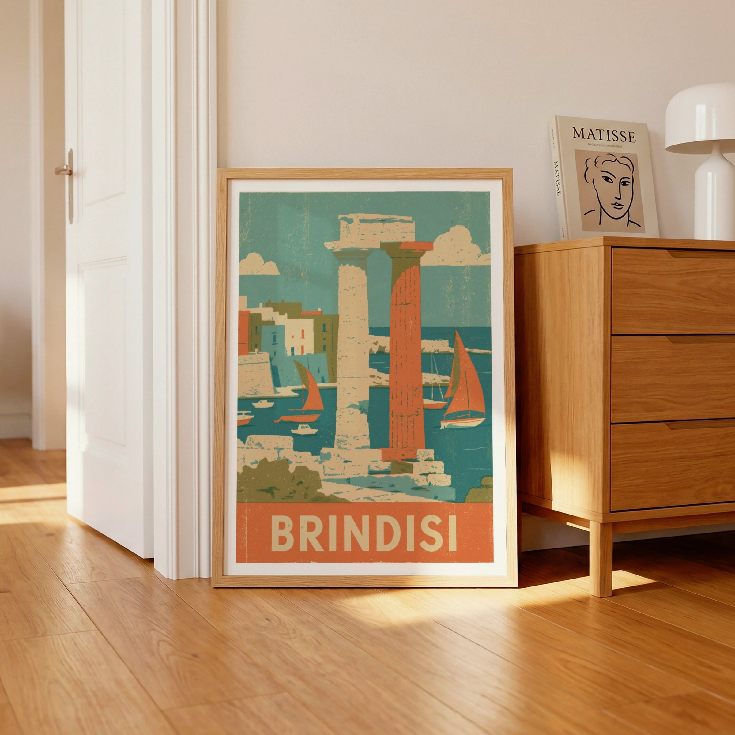 Brindisi Vintage Travel Poster, Italy Retro Wall Art Print, Puglia Sailing Harbour