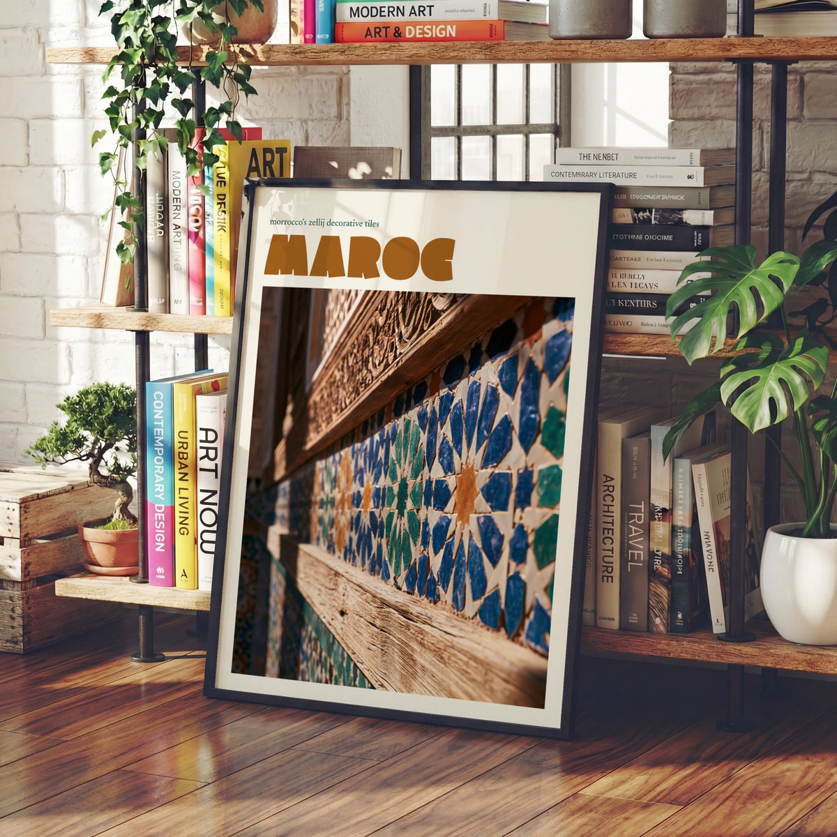 Morocco Retro Travel Poster, Zellij Tile Art Print, Maroc Vintage Wall Decor