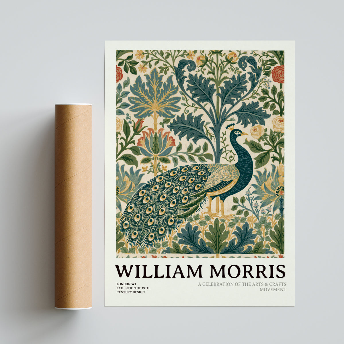 William Morris Peacock Exhibition Poster, Arts and Crafts Movement, Classic Inspired Prints