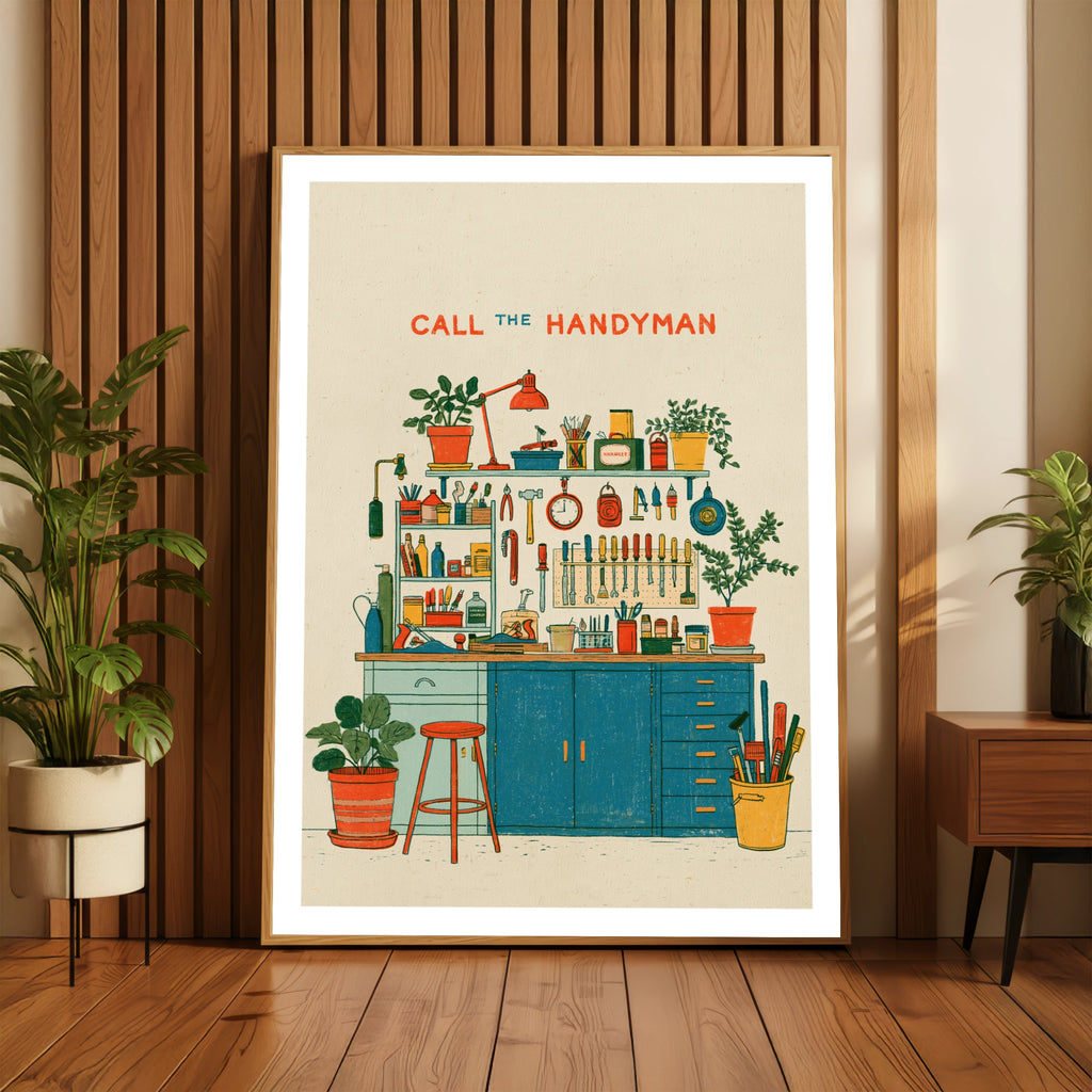 Call The Handyman Retro Workshop Poster, Vintage Tool Wall Art, DIY Shed Print, DIY Gift
