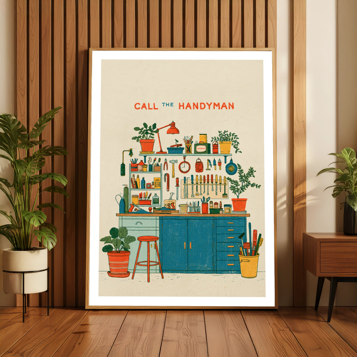 Call The Handyman Retro Workshop Poster, Vintage Tool Wall Art, DIY Shed Print, DIY Gift