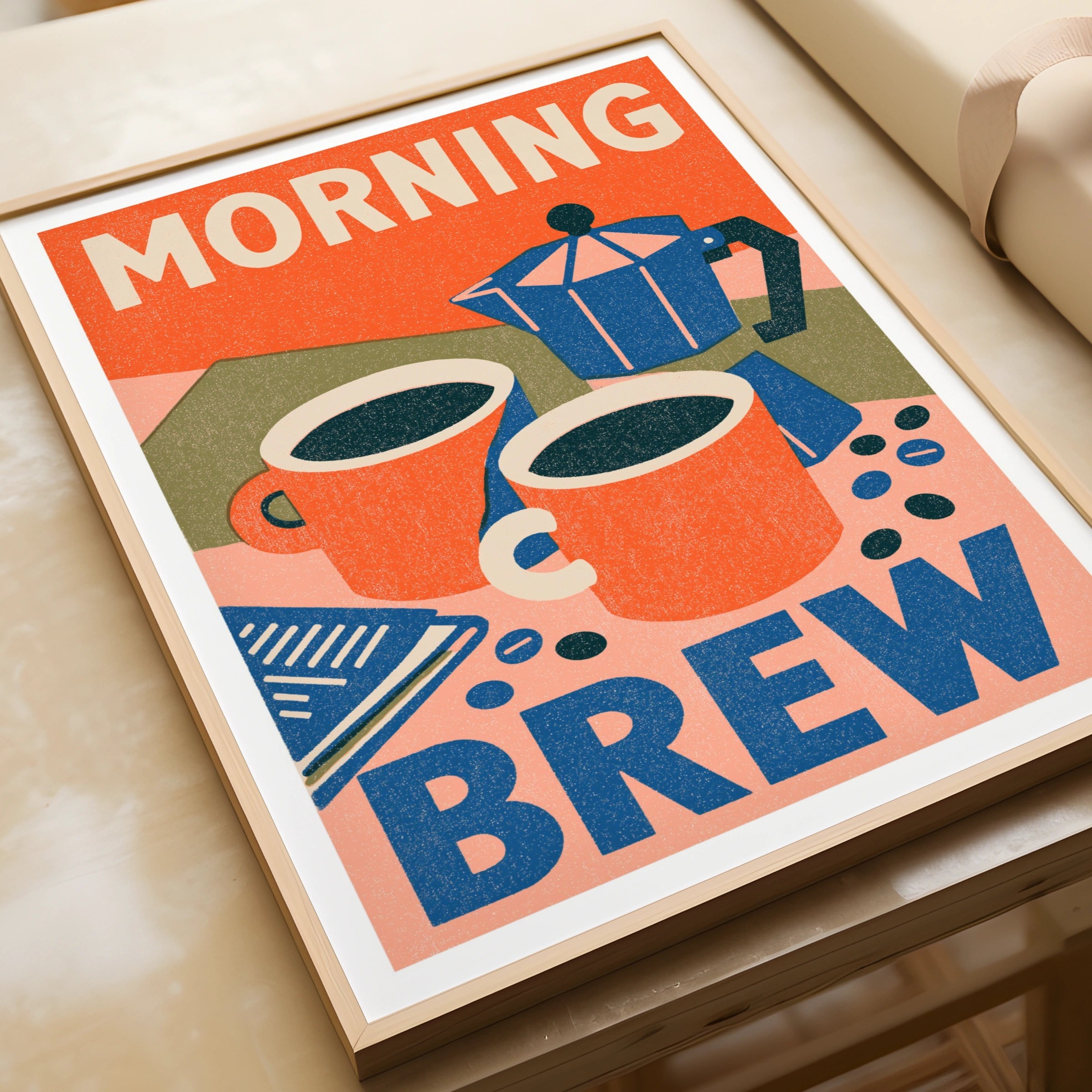 Morning Brew Coffee Poster Print | Vintage Food Poster Print | Rustic Kitchen Decor | Retro Mid